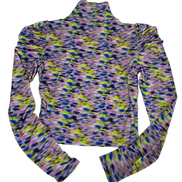 Tanya Taylor Shirt Womens X Small Blue Purple Green Adonica Mock Neck Cropped - Picture 5 of 10